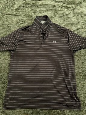 Under Armour Men's Black Polo with Thin Gray Stripes